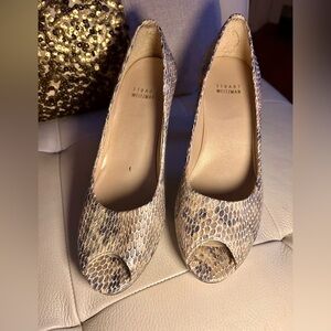 New Stuart Weitzman Open Toe Embossed Snakeskin Heels